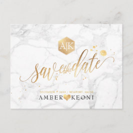 Cartão Postal PixDezines Faux Dourado/Monograma/Marble/Salvar no