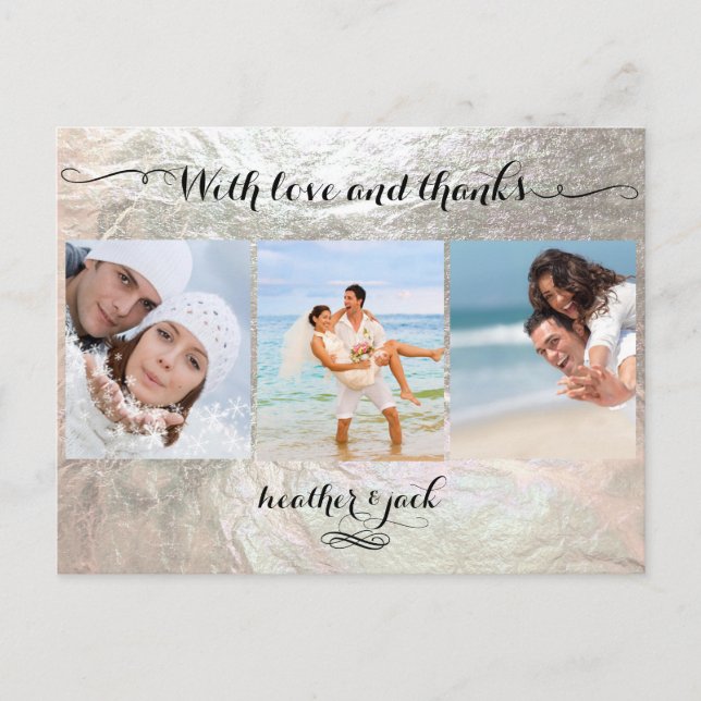 Cartão Postal PixDezines faux prata/fotos de casamento obrigado  (Frente)