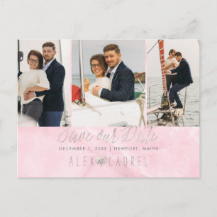 Cartão Postal PixDezines Marble+Blush Rosa Anunciar a Data