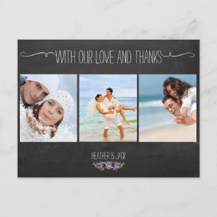 Cartão Postal PixDezines quadro de giz/obrigado fotos casamento