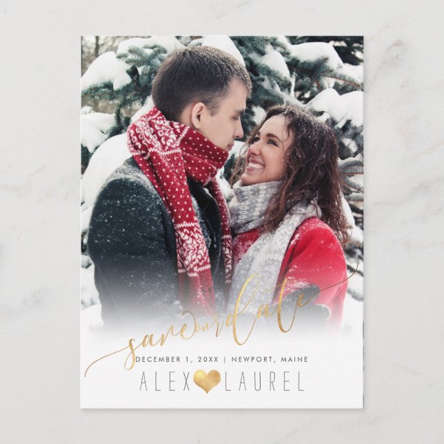 Cartão Postal PixDezines Salve nossa Caligrafia de Data Faux Dou (Frente)