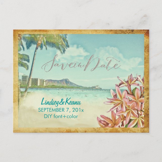 Cartão Postal PixDezines Vintage wakiki/diamond head/plumeria (Frente)