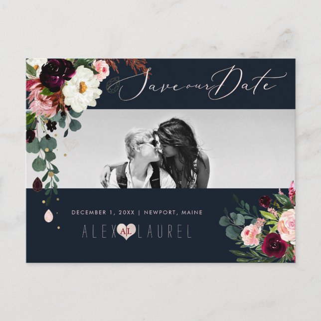 Cartão Postal PixDezines Watercolor Rustic Bloom, Salva a Data (Frente)