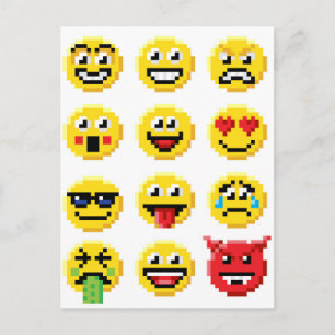 Cartão Postal Pixel Art Emoji Emoticon Set