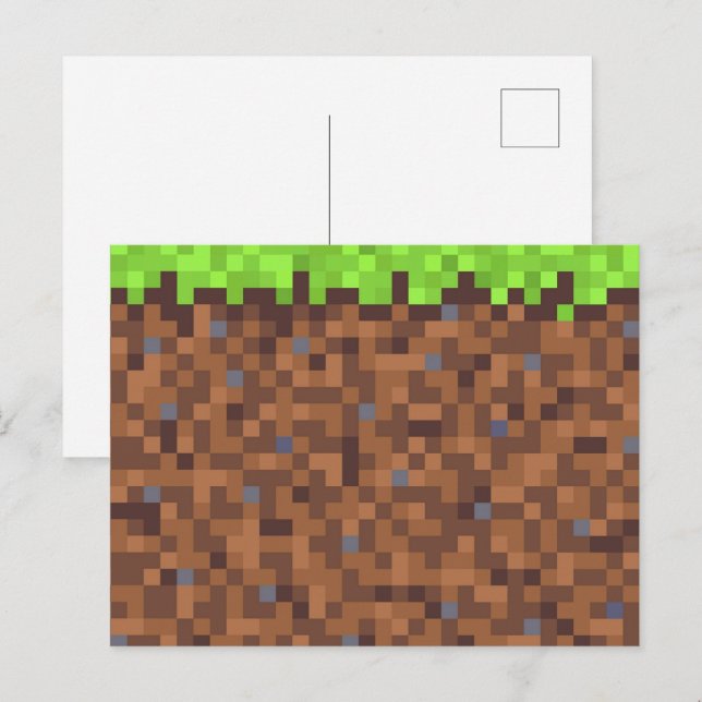 Cartão Postal Pixel grass gamer birthday  (Frente/Verso)