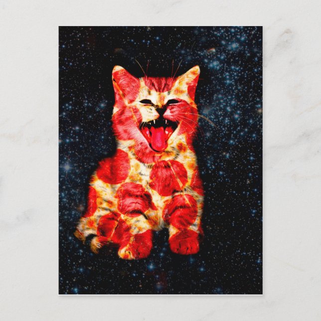 Cartão Postal Pizza cat no espaço (Frente)