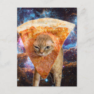 Cartão Postal Pizza Cat no Espaço Vestindo Pizza Slice