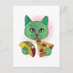 Cartão Postal Pizza Cósmica Engraçada Pizza Gato Espaço de Carto