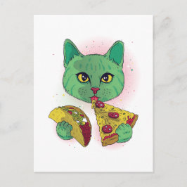 Cartão Postal Pizza Cósmica Engraçada Pizza Gato Espaço de Carto