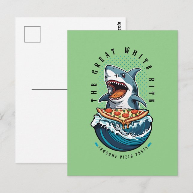 Cartão Postal Pizza de Comida de Tubarão | Excelente Bite Branca (Frente/Verso)