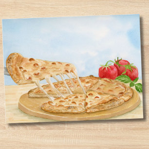 Cartão Postal Pizza de Queijo Clássica Aquarela