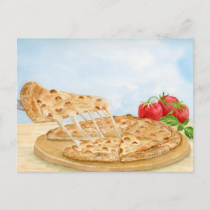 Cartão Postal Pizza de Queijo Clássica Aquarela