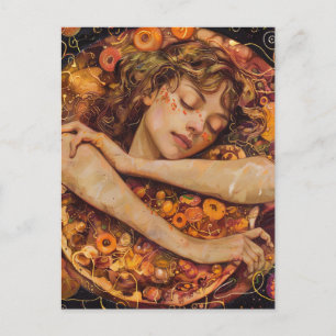 Cartão Postal Pizza Love Faux Klimt