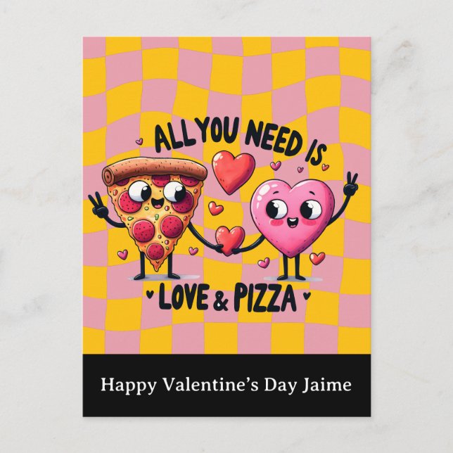 Cartão Postal Pizza Love Valentines Day Postcard (Frente)