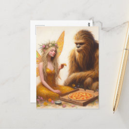 Cartão Postal Pizza Sasquatch e Fada
