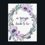 Cartão Postal Placa Boho Feather & Floral Chá de panela Recipien<br><div class="desc">Cartão de Receita de Boho Feather & Floral Wreath - com letra de script de pincel de tendência! Veja meu compro para ver a suíte de casamento inteira para este design!</div>