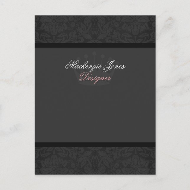 Cartão Postal Placa de Arco Chic Preta Damask #2 (Frente)