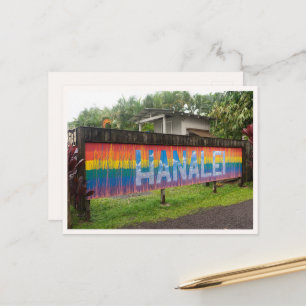 Cartão Postal Placa de Arco-íris Hanalei Kauai Havaí em Branco