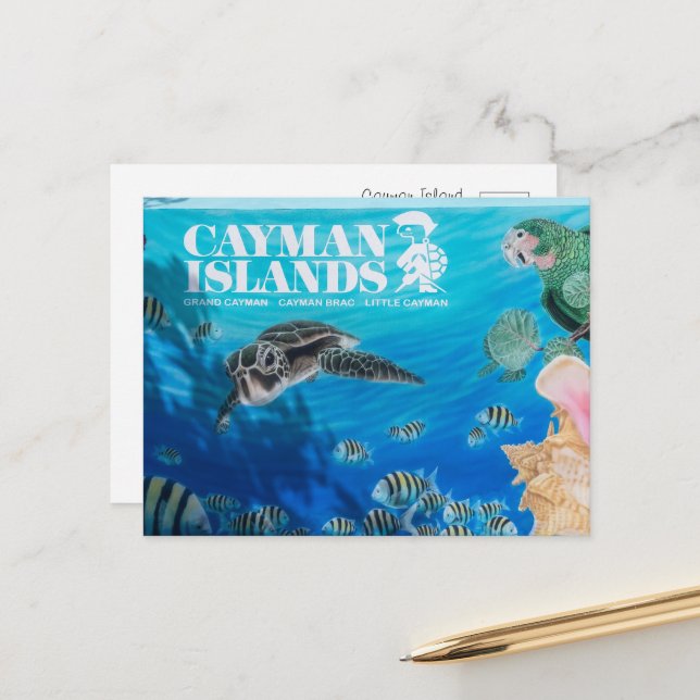 Cartão Postal Placa de Boas-Vindas das Ilhas Cayman (Frente/Verso In Situ)