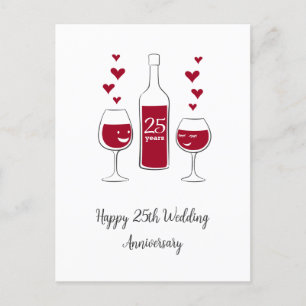 Cartão Postal Placa de Coração de Vinho Vermelho para Casamento