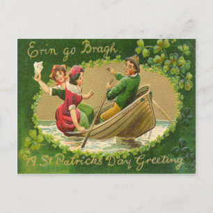 Cartão Postal Placa de Dia de São Patrício Vintage Erin Go Bragh