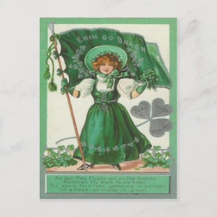 Cartão Postal Placa de Dia de São Patrício Vintage Erin Go Bragh