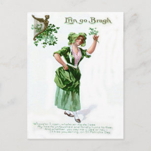 Cartão Postal Placa de Dia de São Patrício Vintage Shamrock Maid