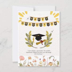 Cartão Postal Placa de graduação feliz com Floral e Tassel Illus