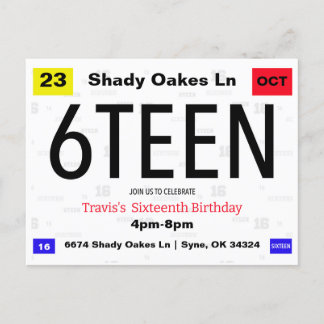 Cartão Postal Placa de Identificação de Aniversário de 16 Anos