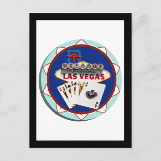 Cartão Postal Placa de Las Vegas & Ficha de Pôquer de Cartas
