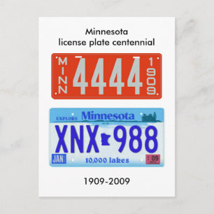 Cartão Postal Placa de licença de Minnesota centenário