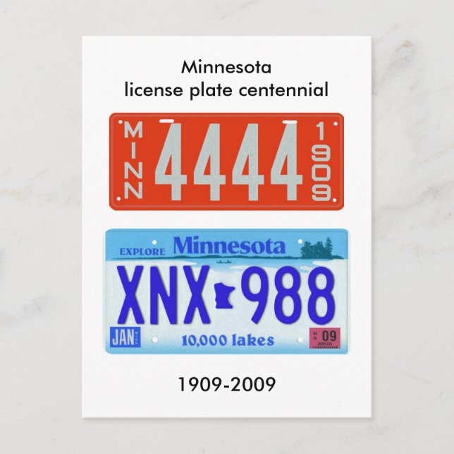 Cartão Postal Placa de licença de Minnesota centenário (Frente)