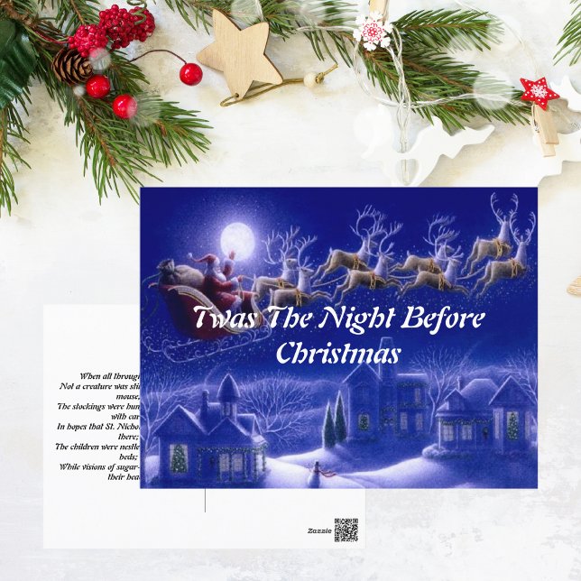 Cartão Postal Placa de Lua Azul Retro Santa Claus (Criador carregado)