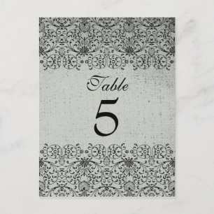 Cartão Postal Placa de mesa casamento tema damasco prateada pret