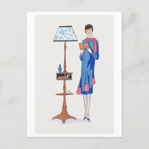 Cartão Postal Placa de Moda de 1920 para Vestido e Leitura Diurn