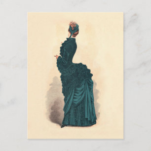 Cartão Postal Placa de Moda Vitoriana Antiga: Vestido com Arrast