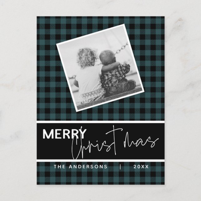 Cartão Postal Placa de Natal Alegre Rústica Moderna Xadrez (Frente)