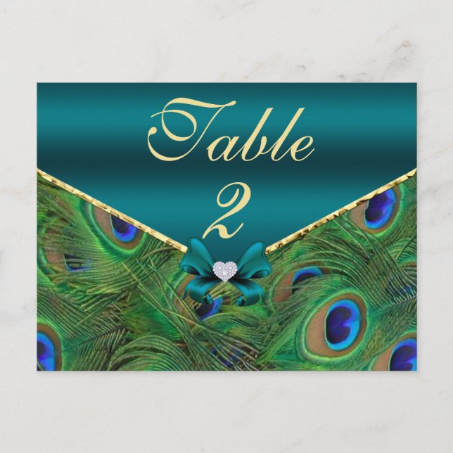 Cartão Postal Placa de Número da Tabela de Peacock Teal (Frente)