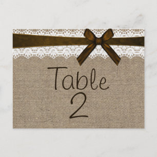 Cartão Postal Placa de número da tabela de rendas Rustic Burlap