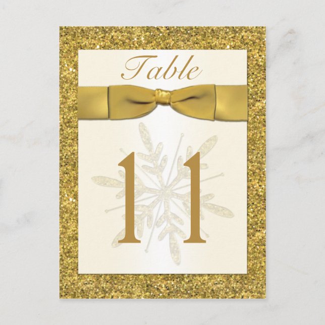 Cartão Postal Placa de Número de Tabela com FAUX Glitter Snowfla (Frente)