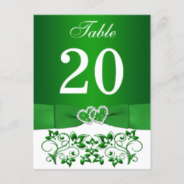 Cartão Postal Placa de Número de Tabela Floral Verde, Branco