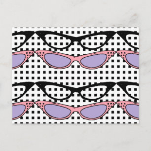 Cartão Postal Placa de Óculos Oculares De Gatos De Moda De 1950