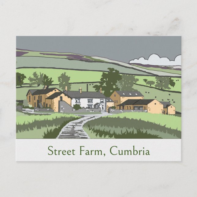 Cartão Postal Placa de posto com a cena do Cumbrian Farmhouse (Frente)