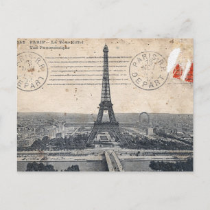 Cartão Postal Placa de Posto da Torre Eiffel Vintage