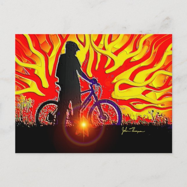 Cartão Postal Placa de Posto de Cavaleiro de Bicicleta Blasfada (Frente)