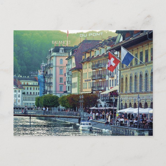 Cartão Postal Placa de Posto de Suiça de Luzerna (Frente)