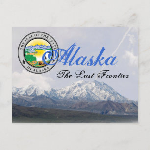 Cartão Postal Placa de Posto do Alaska State Seal Mount McKinley