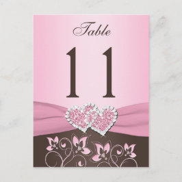 Cartão Postal Placa de Posto Número de Tabela Corações, Cor-de-R