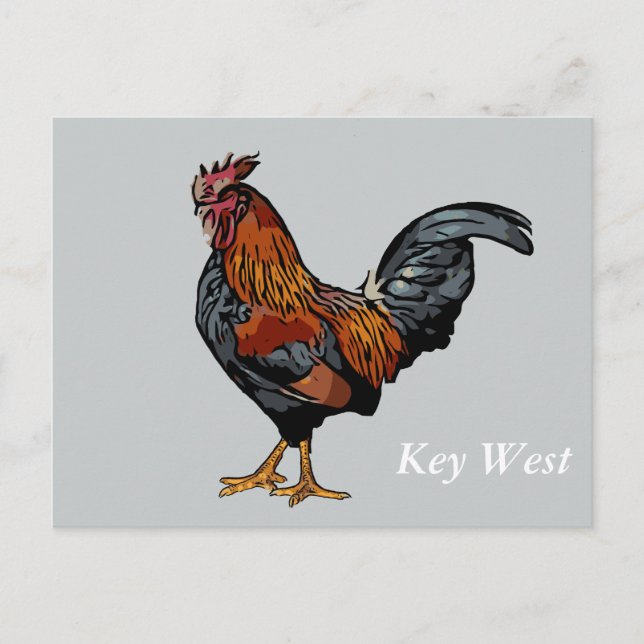 Cartão Postal Placa de Posto West Key de cinza Rooster (Frente)