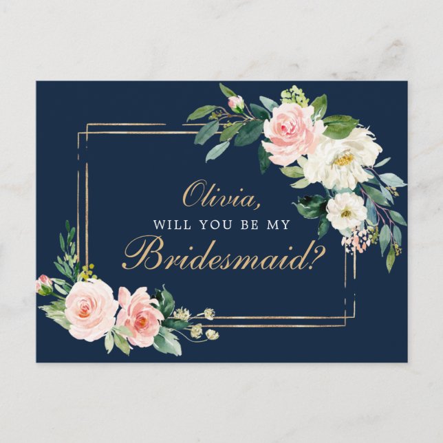 Cartão Postal Placa de Proposta da Bridesmaid Blush Dourada mari (Frente)